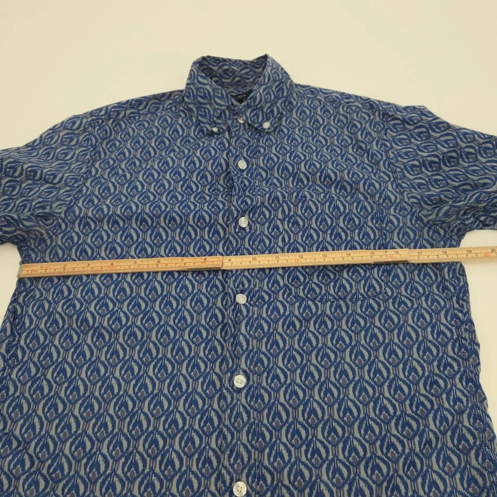 JCrew Mens XS Blue Ikat Print Short Sleeve Button Down Shirt‎ Preppy Classic